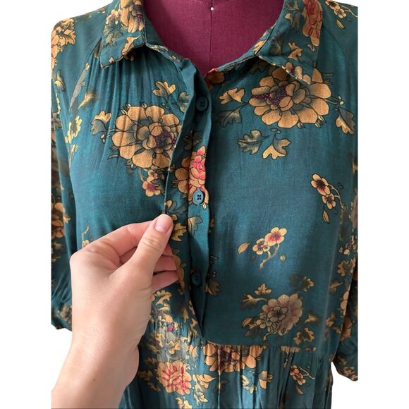 Natural Life Rebecca Midi Dress size XL Green  Teal Orange Clusters - Picture 9 of 12